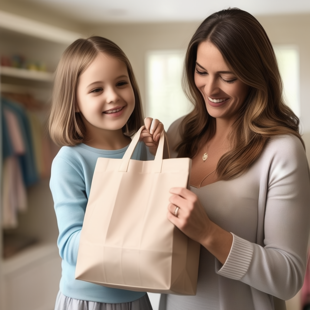 Mom giving a present to daughter.